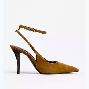 Zara suede leather slingback heel in cognac brown size 40 EUC